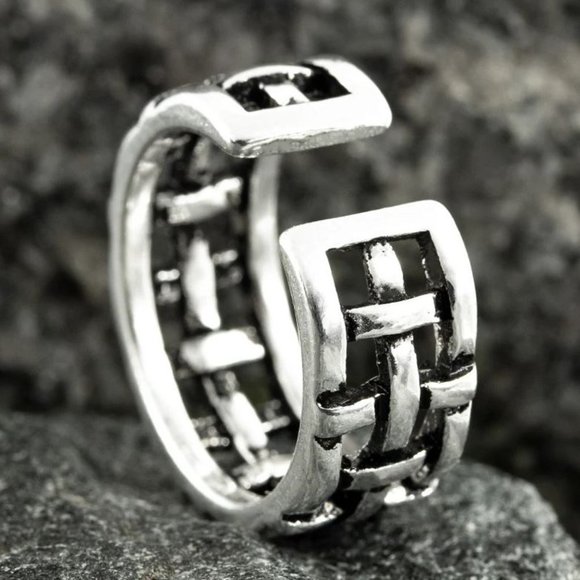 🌸VINTAGE NET ANTIQUE SILVER RESIZABLE HIPHOP PUNK RINGS FOR WOMAN & MAN, K488 - Picture 1 of 7